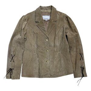 WILSONS LEATHER Suede Luxury Designer Vintage Y2K Tan Jacket Womens Large